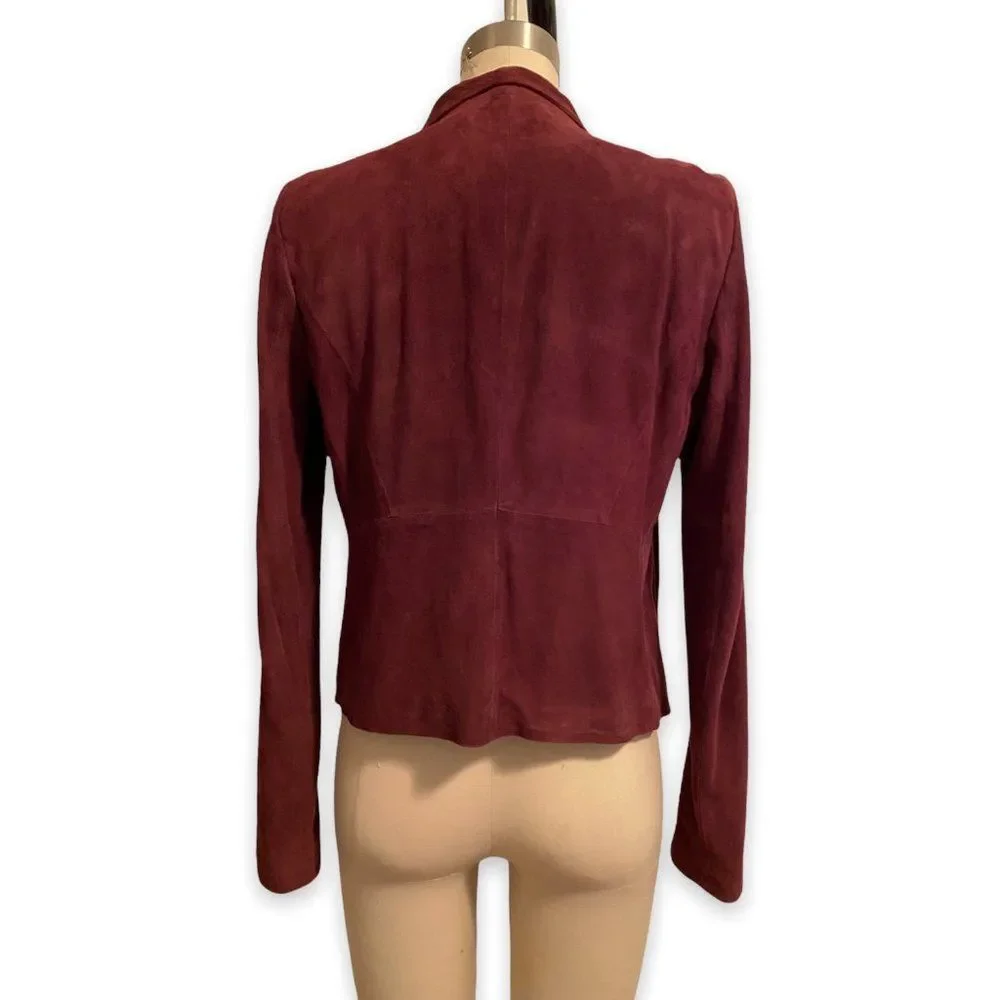 THEORY Burgundy Drape Front Suede Jacket, Size S/P - Picture 5 of 7